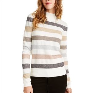 Mock neck metallic stripe sweater